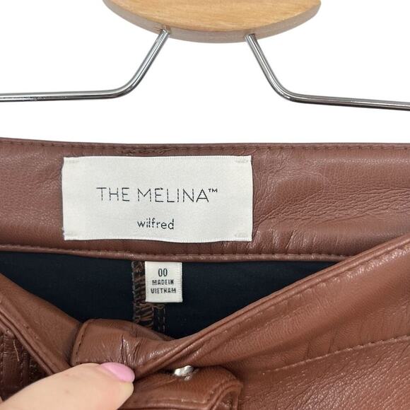 Aritzia Wilfred The Melina Pants Cropped Vegan Leather Cognac Brown Size 00 - Picture 11 of 13